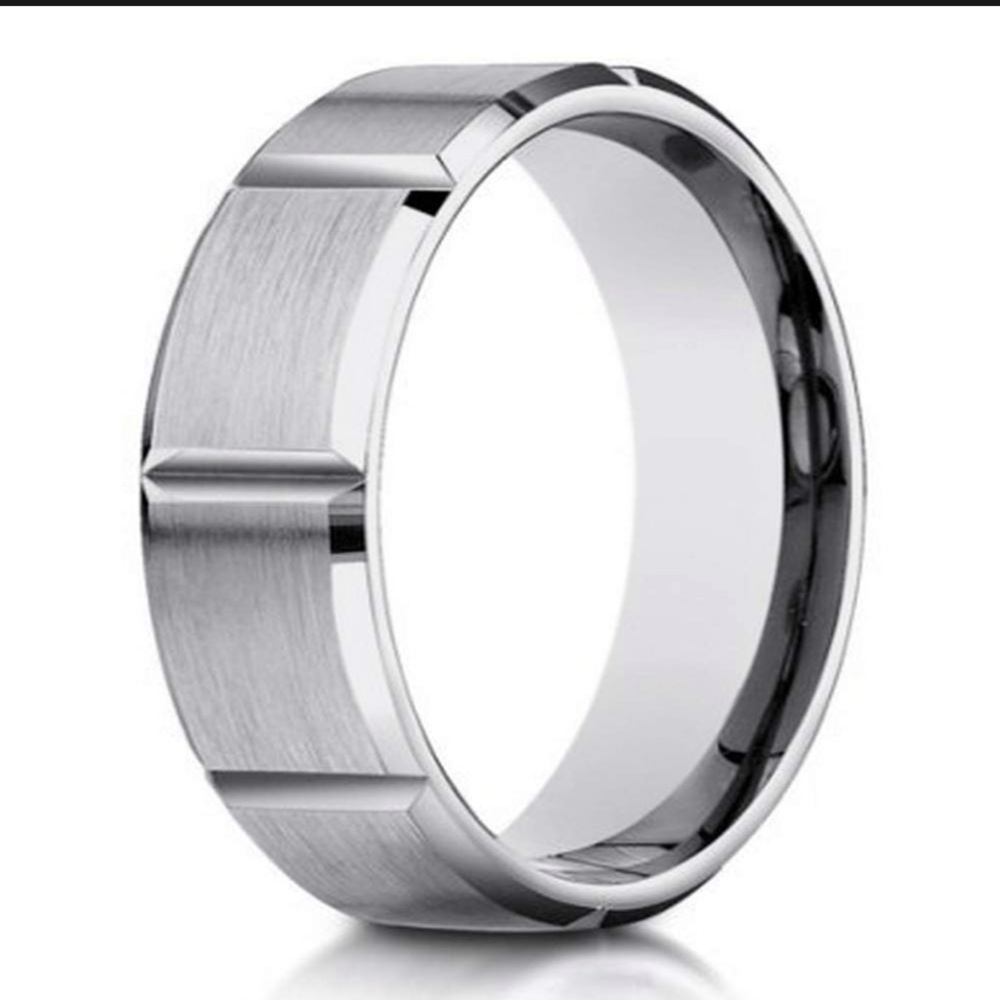BENCHMARK Mens Size 8, 7MM Brushed Tungsten Wedding Band with Vertical Groove.